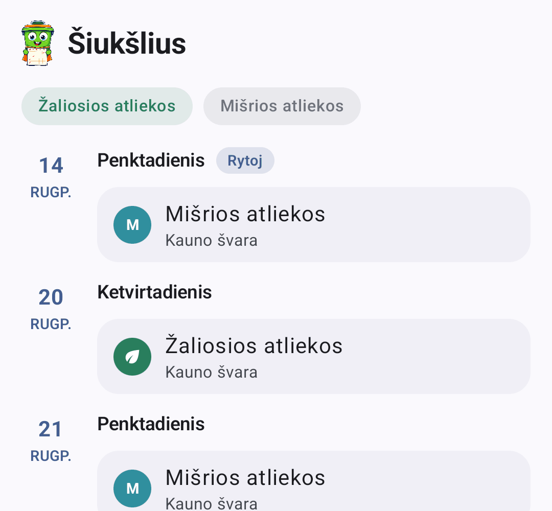 Išvežimo grafiko ekranas